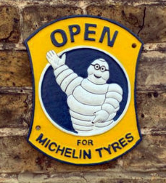 Michelin Man Tyres Open Sign Bibendum Cast Iron Advertising Wall Plaque